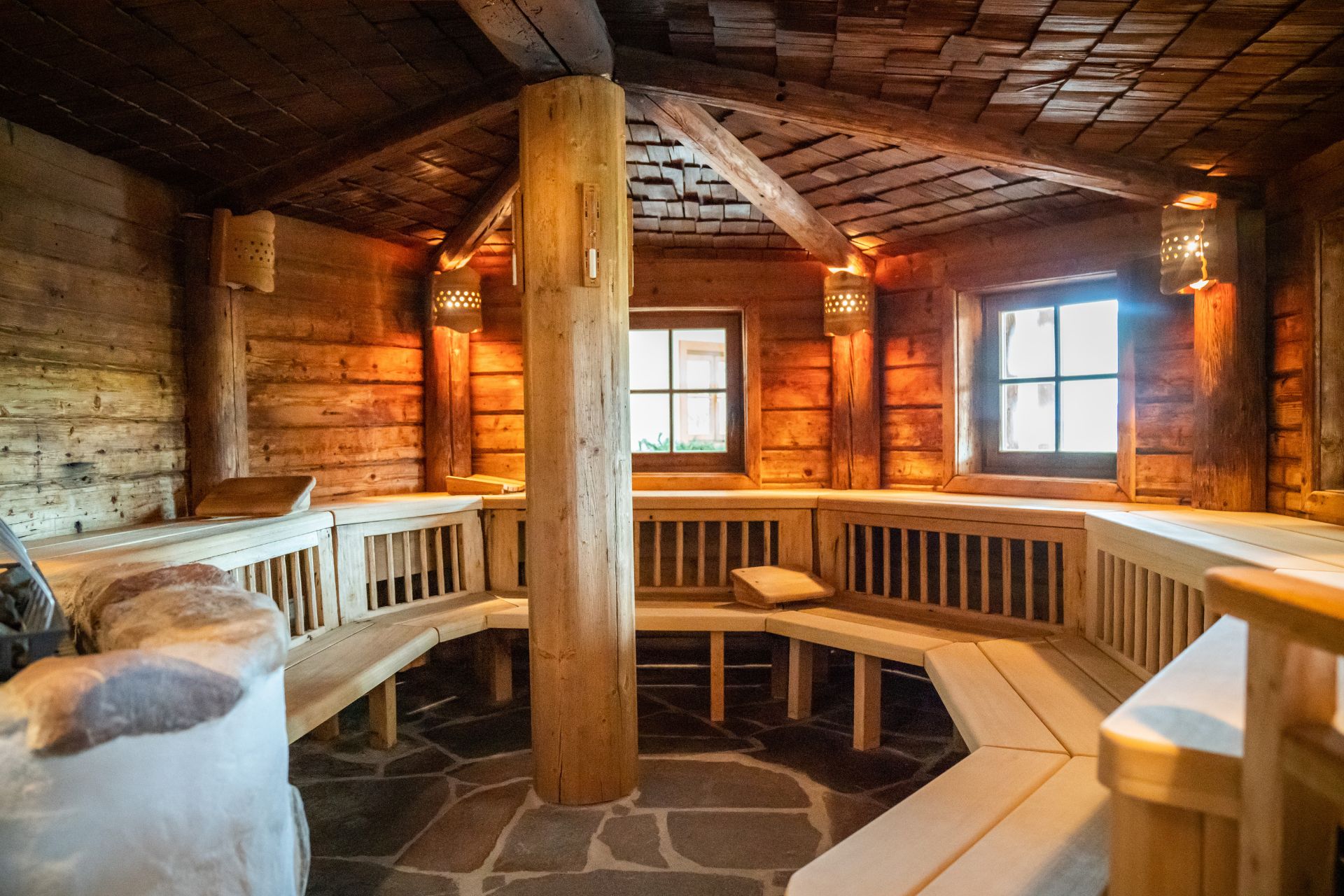 Sauna with mountain views