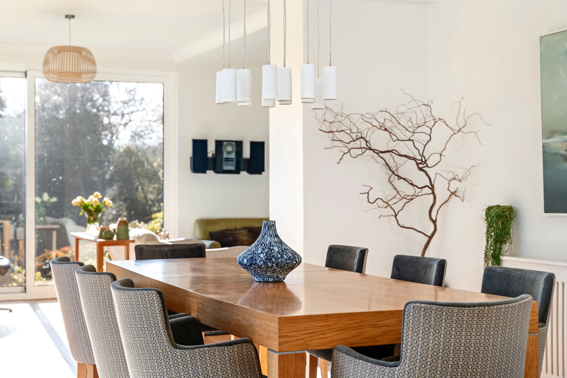 Diining room with floor-to-ceiling windows and countryside views