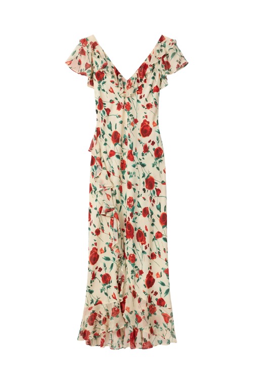 Red and cream floral dress