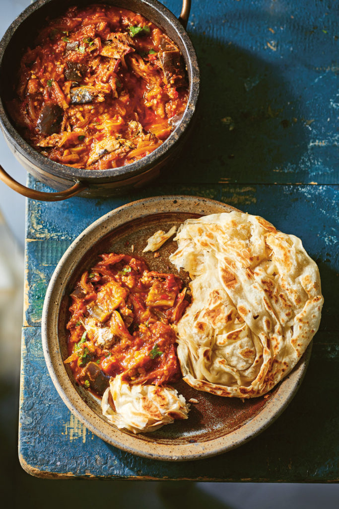 Aubergine and sardine stew