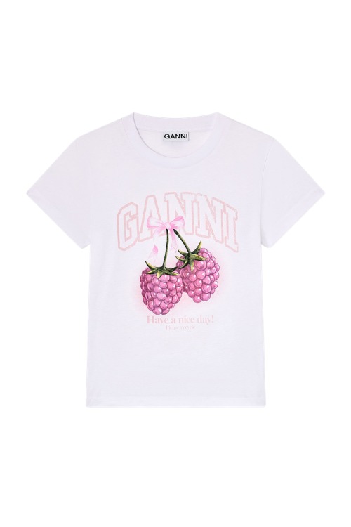 Graphic tee with raspberries | spring capsule wardrobe