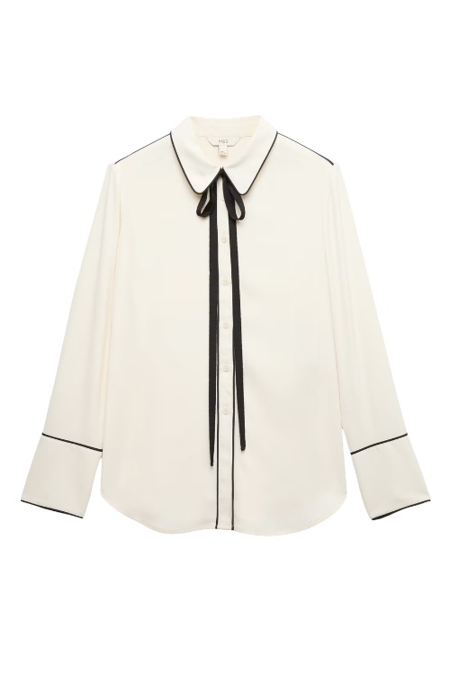 White shirt with black ribbon trim | spring capsule wardrobe