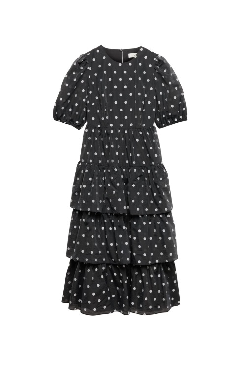 Black dress with white polka dots