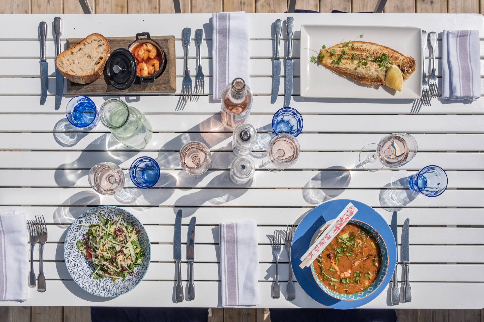 Plates of food at The Hut, Colwell Bay
