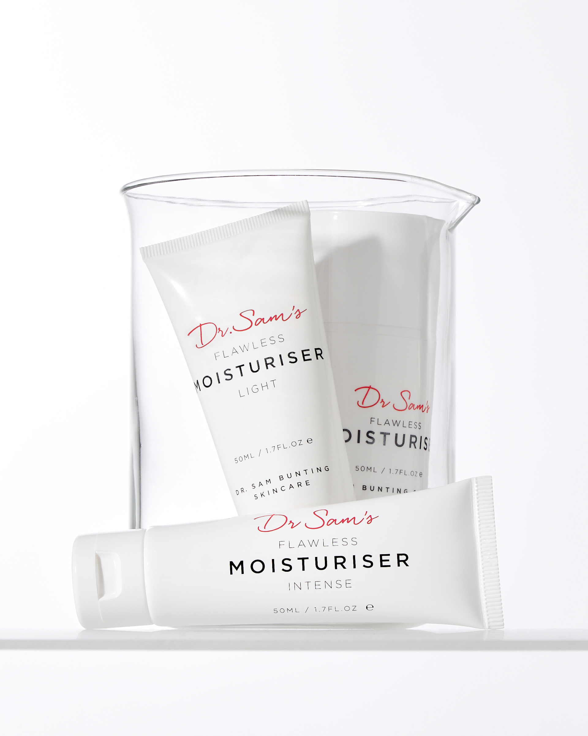 Beaker filled with skincare products