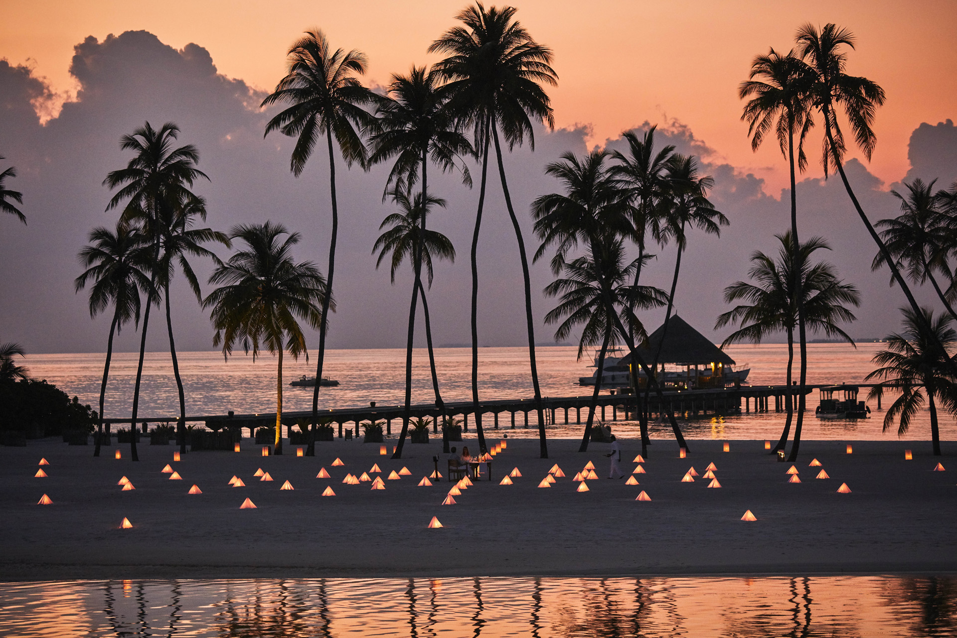 A beach at sunset