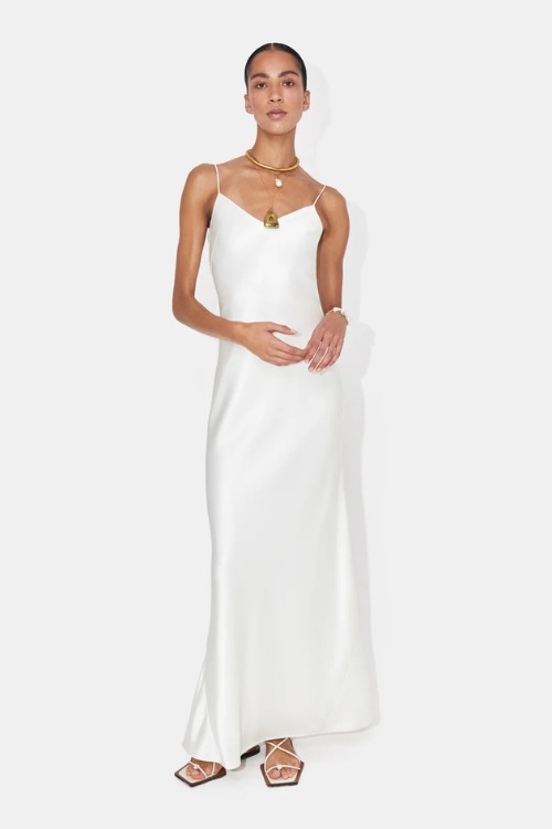 Galvan white long slip dress