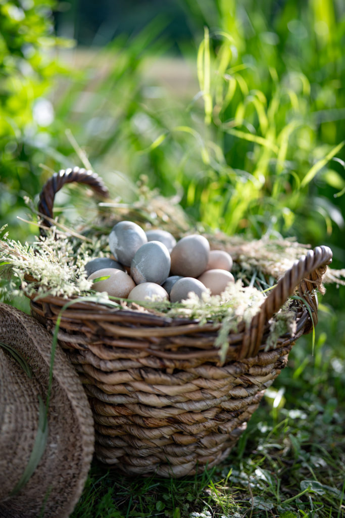A hamper with Easter eggs inside