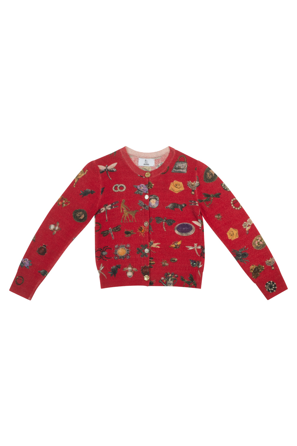 Red patterned cardigan