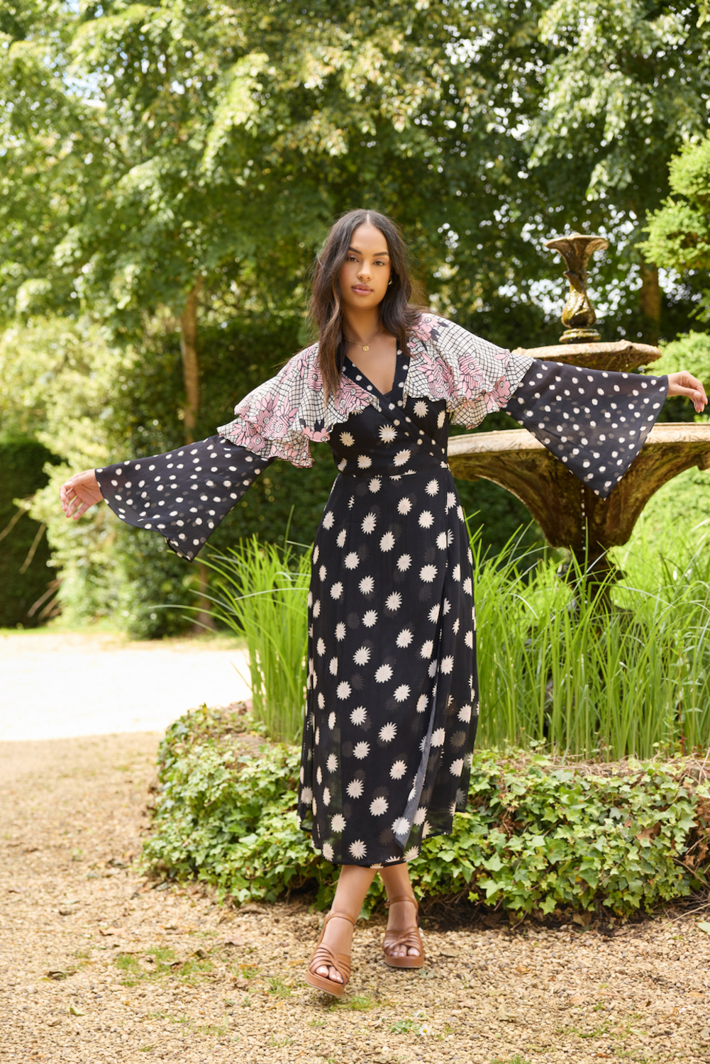 Woman in patterned dress