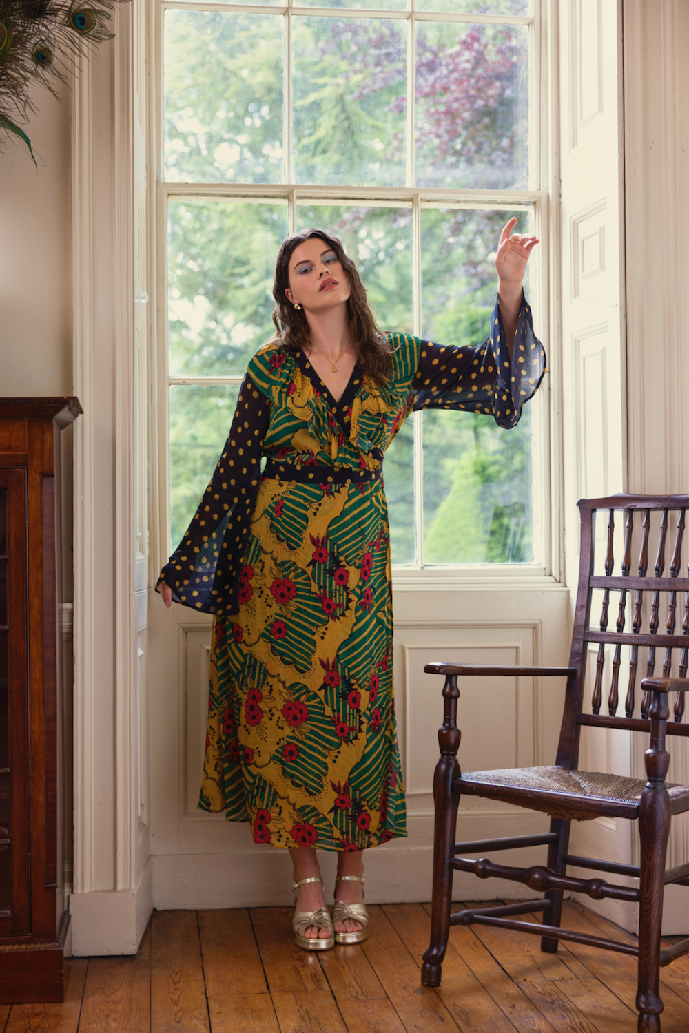 Woman in patterned dress