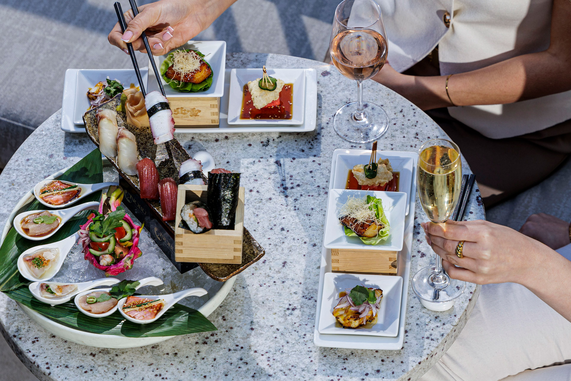 Sushi on an outdoor table at Nobu