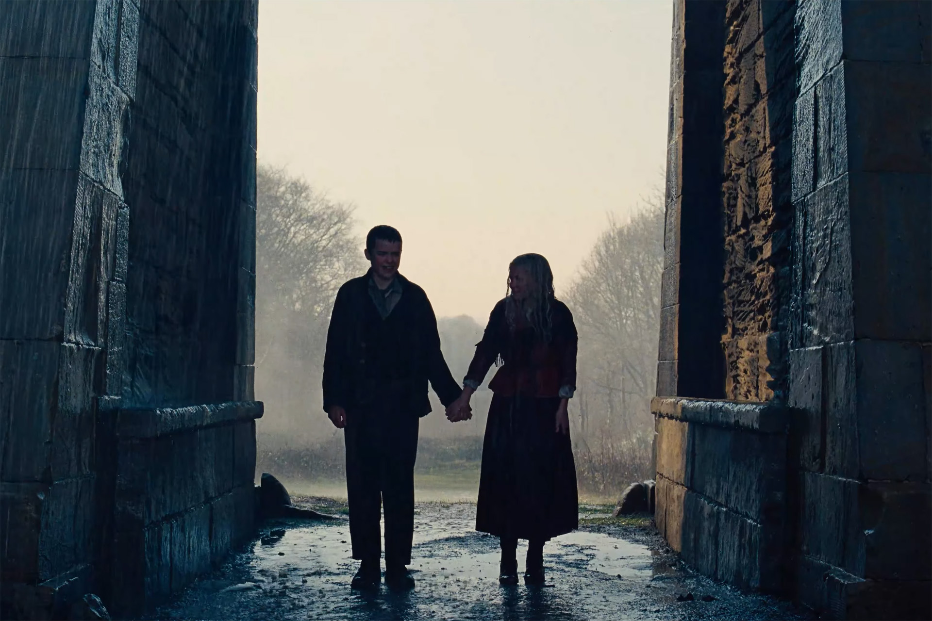 Owen Cooper as young Heathcliff and Charlotte Mellington as young Cathy
