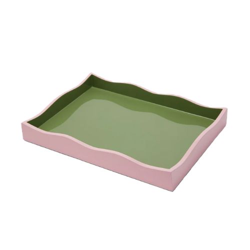 Scalloped tray with green base and pink edges