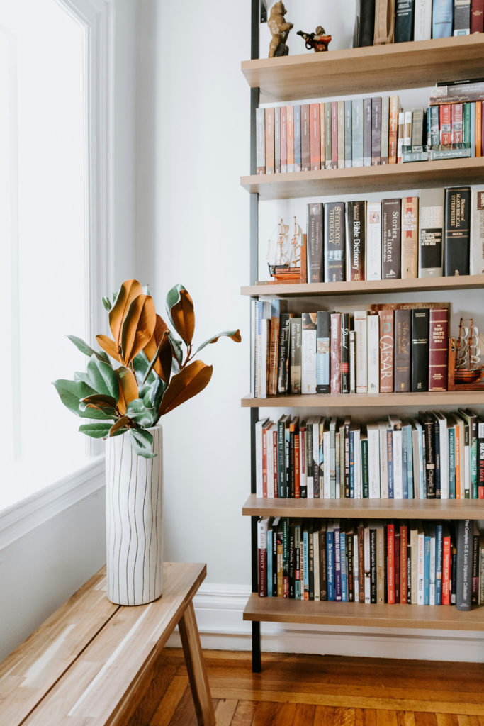 Bookshelves by the window