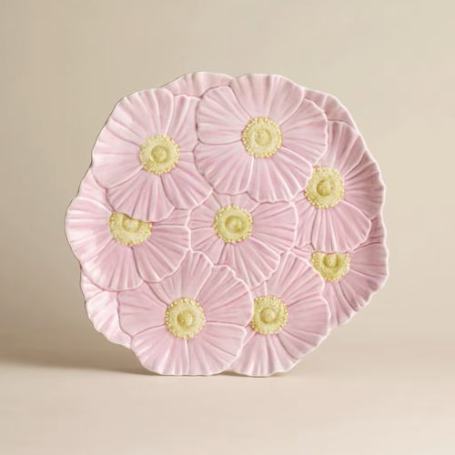 Serving platter shaped like a cluster of pink daisies