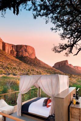 A bed outside at Marataba Mountain Lodge