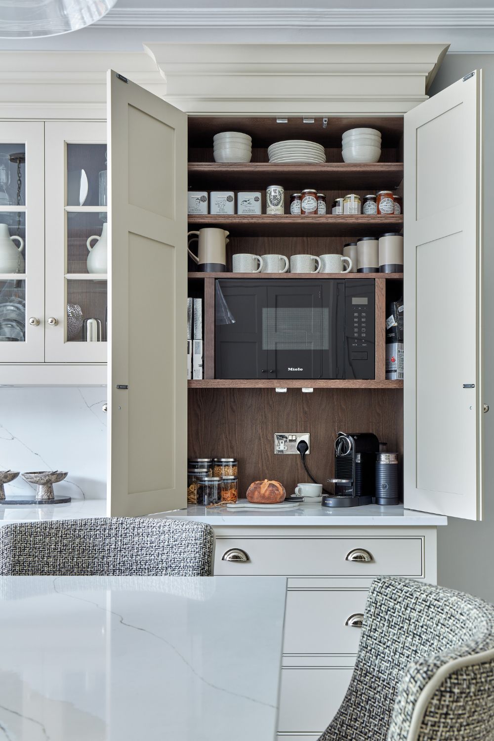 White Shaker kitchen with built-in coffee pantry