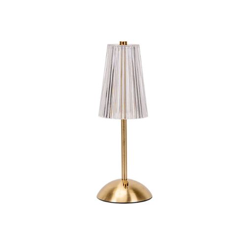 Portable lamp with brass base and clear shade