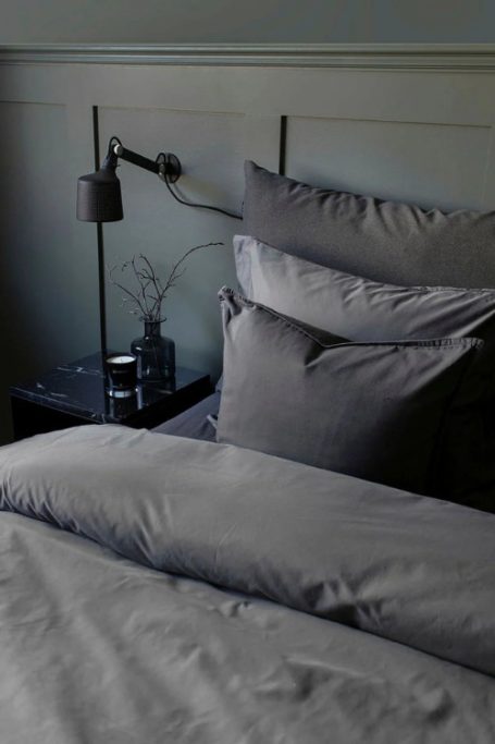 Close up of grey bedding