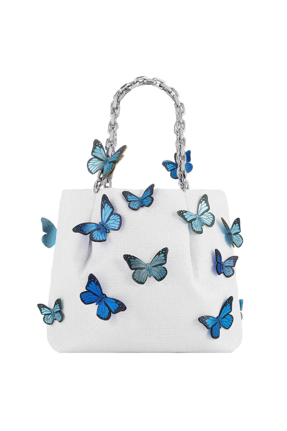 White bag with blue butterflies | blue wedding accessories