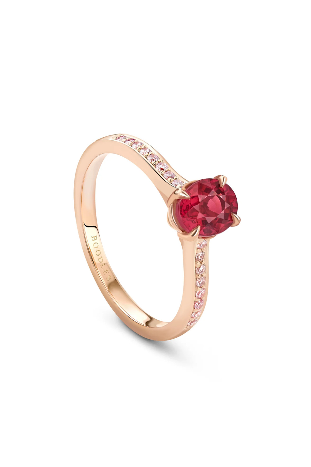 Rose gold ring with red stone