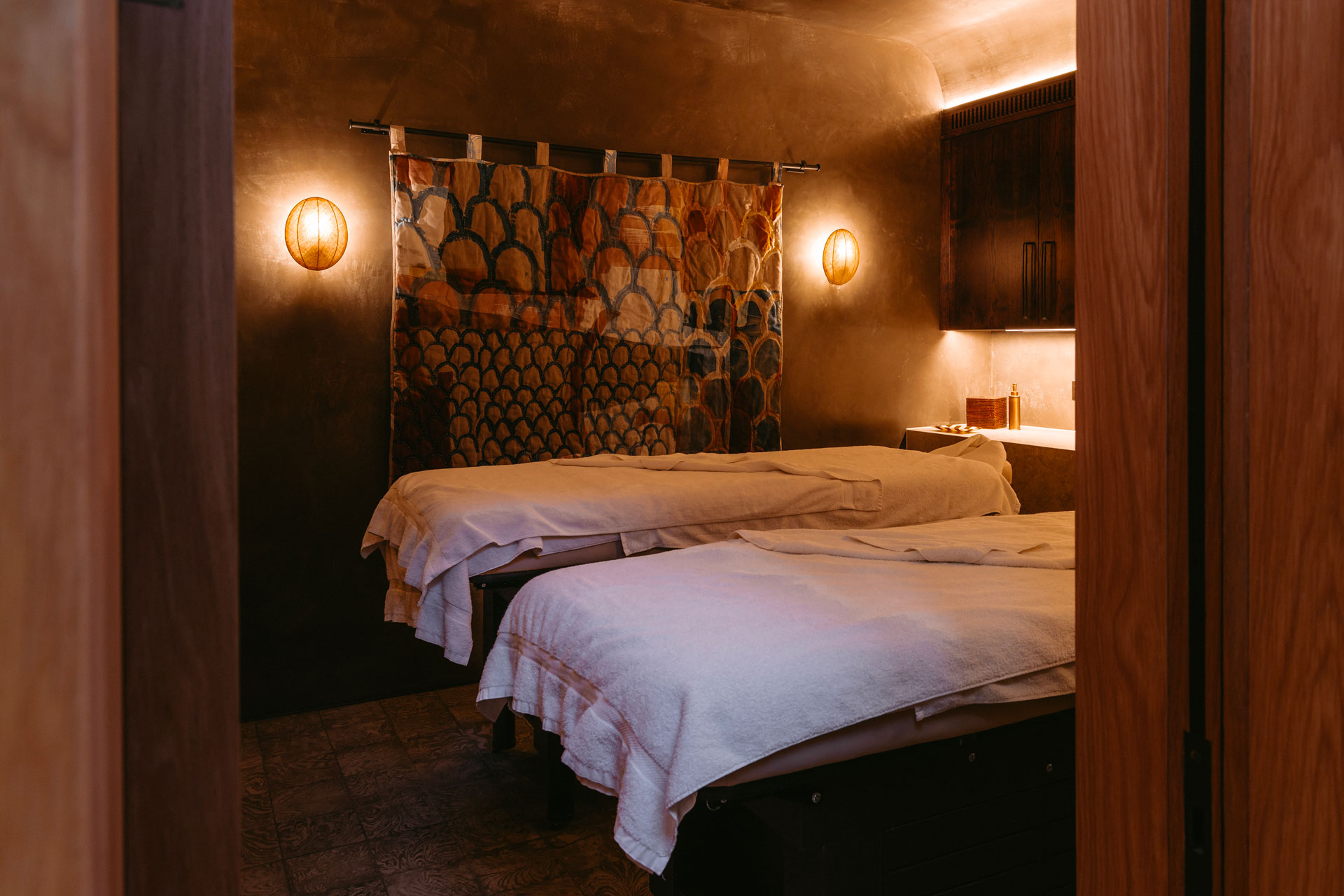 A couple's spa treatment room