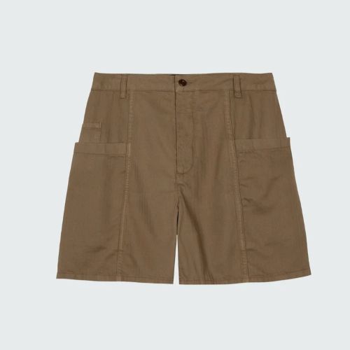 A pair of baggy brown shorts.