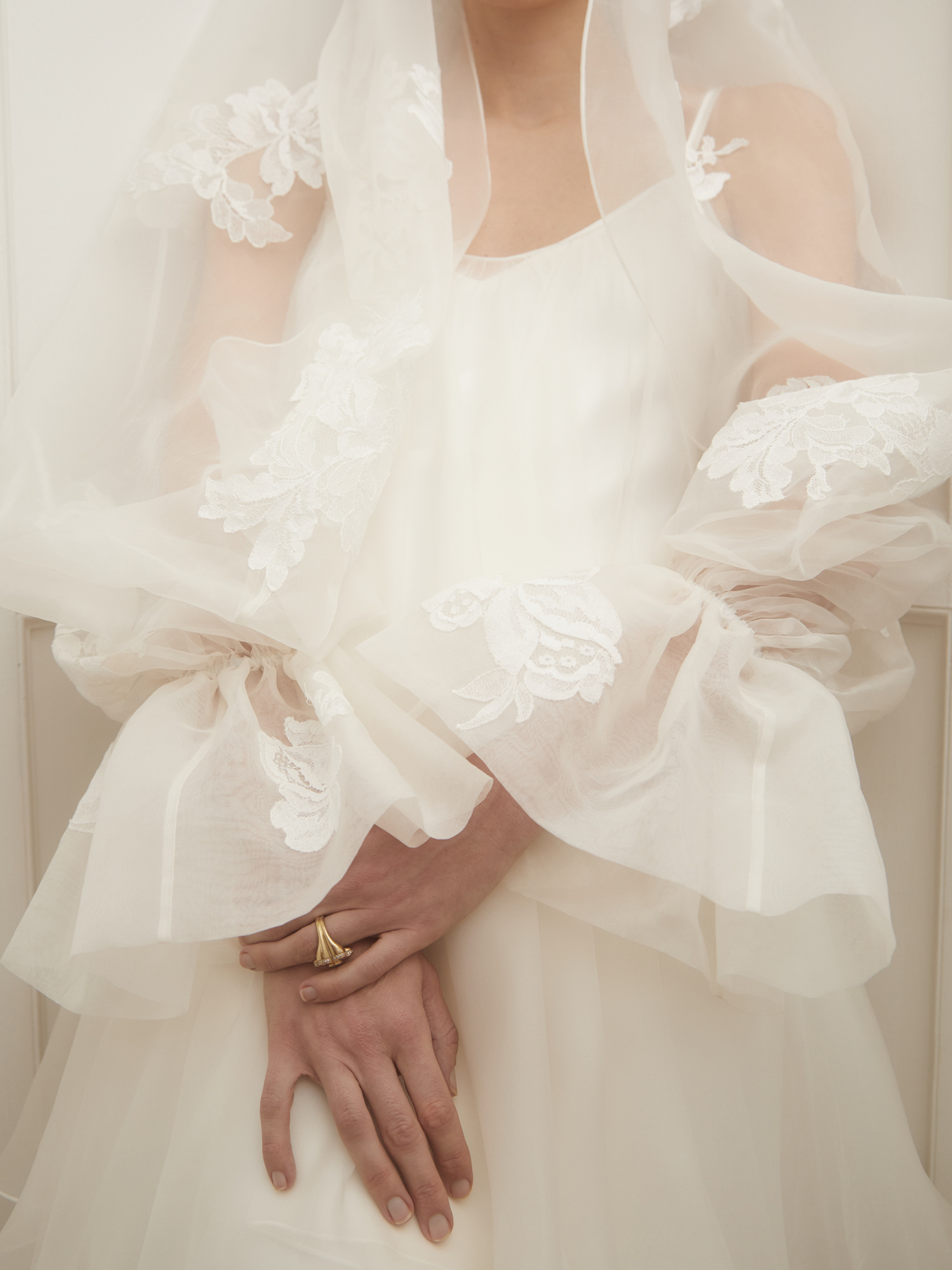 Close up of woman in white dress
