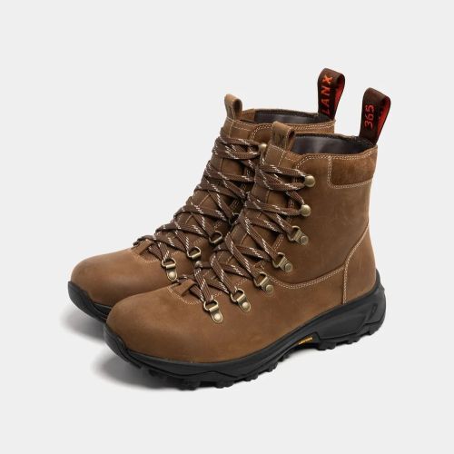 Brown leather hiking boots