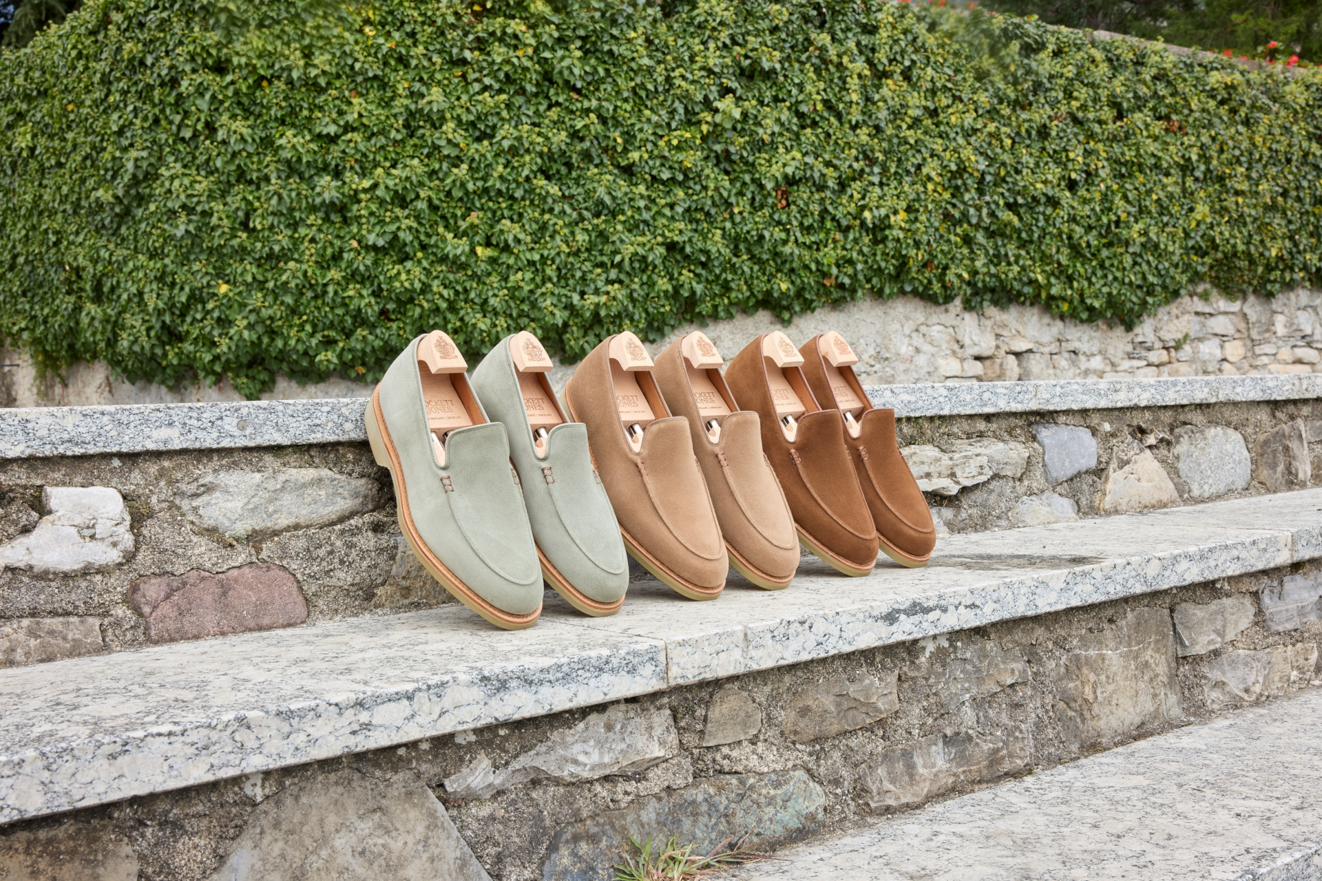 Shoes lined up on steps | Crockett & Jones Spring/Summer 2025