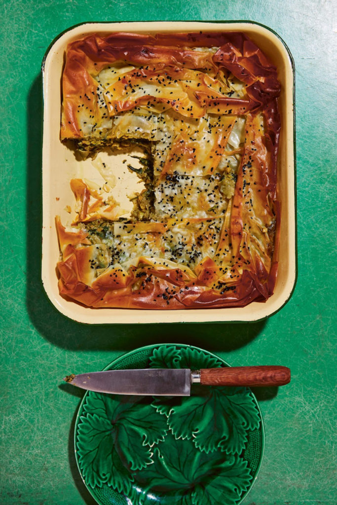 Spring greens filo pie