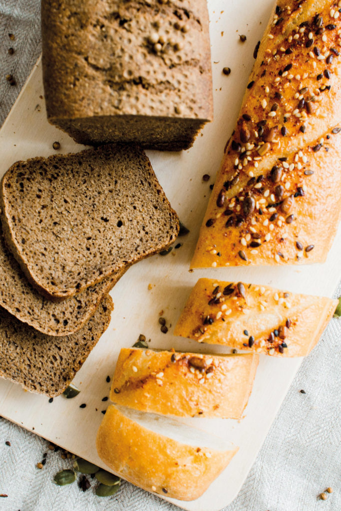 Sliced bread and a baguette