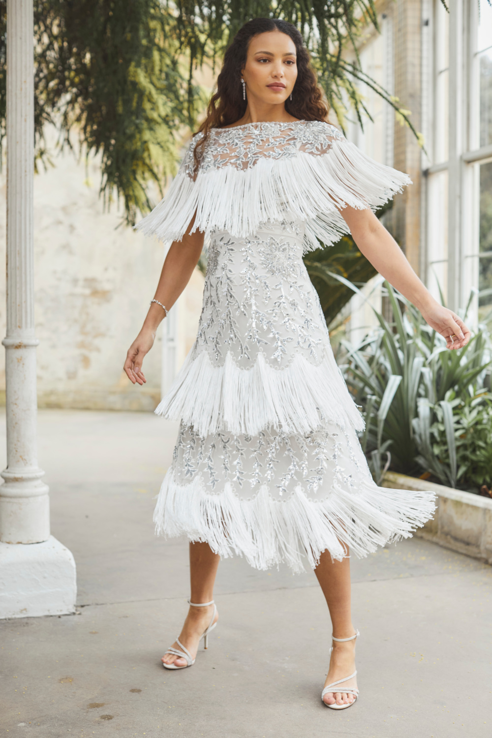 Woman in white fringe dress | Temperley London Bridal 2026