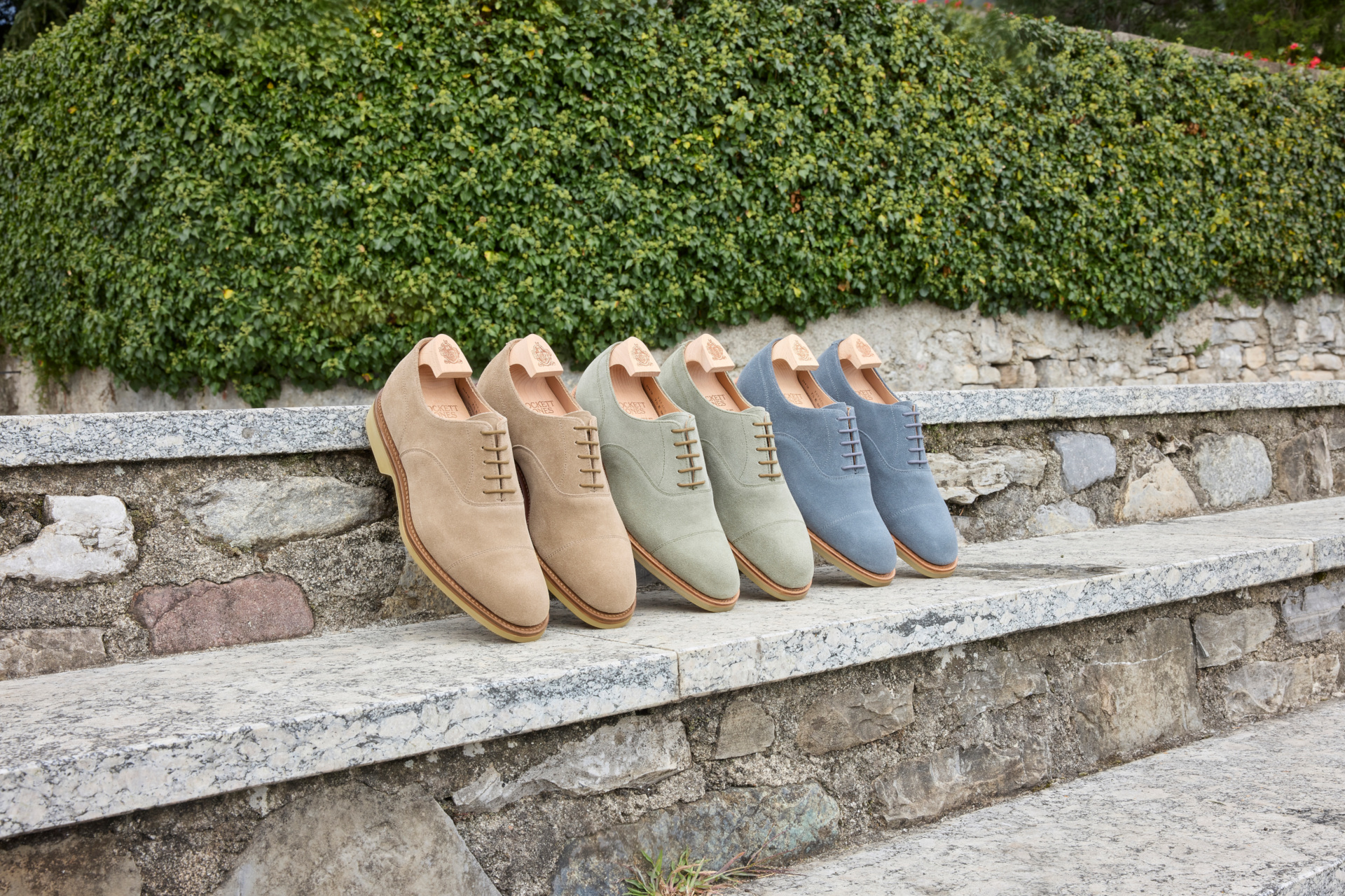 Shoes lined up on steps | Crockett & Jones Spring/Summer 2025