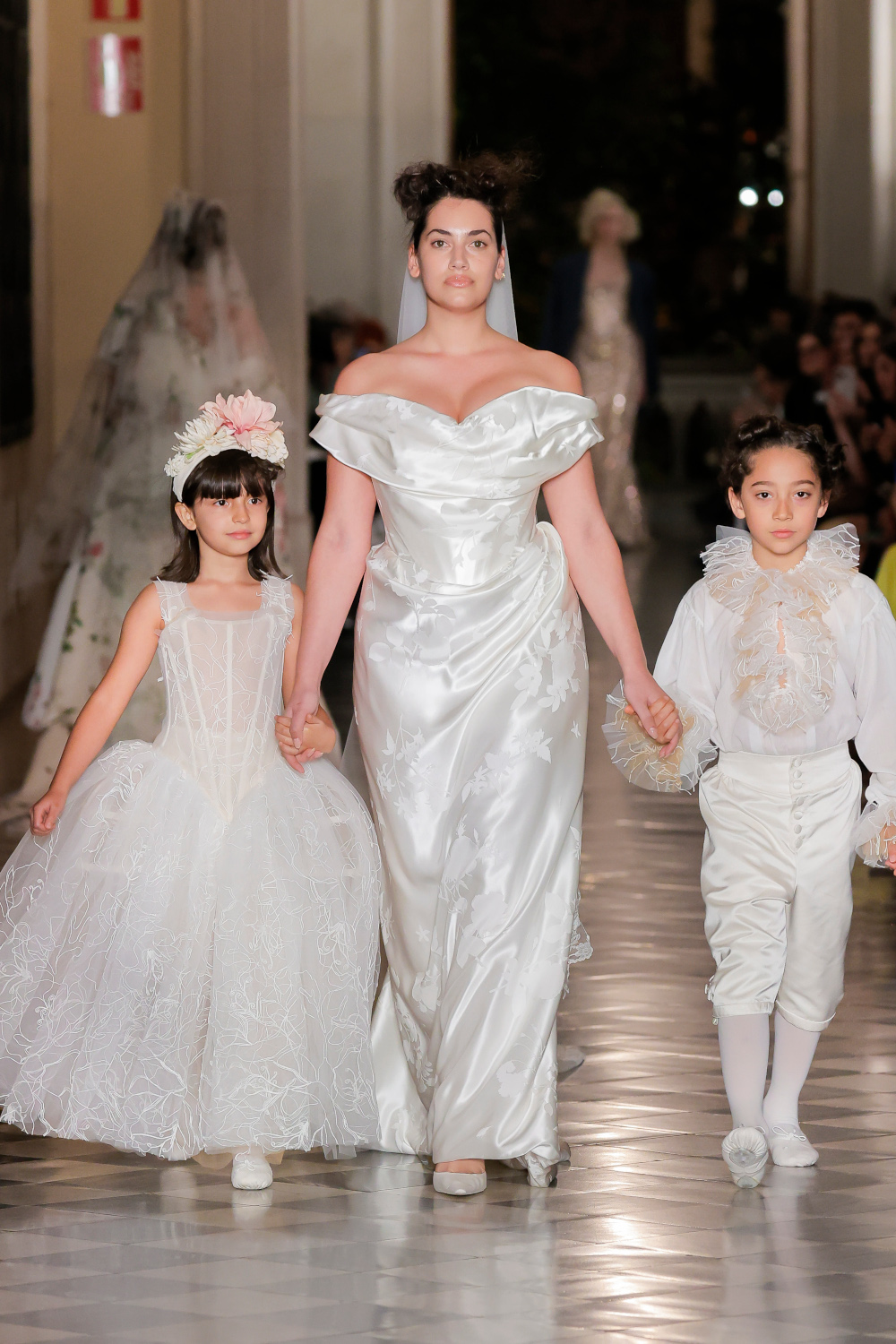 Woman and children on runway