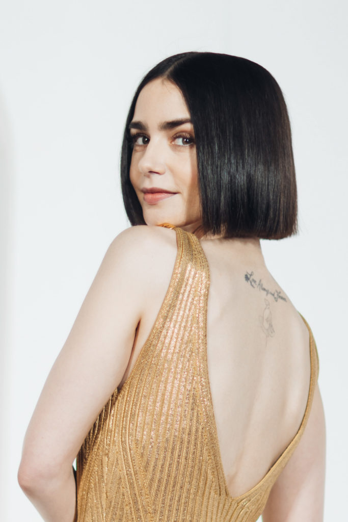 Lily Collins with sliced bob