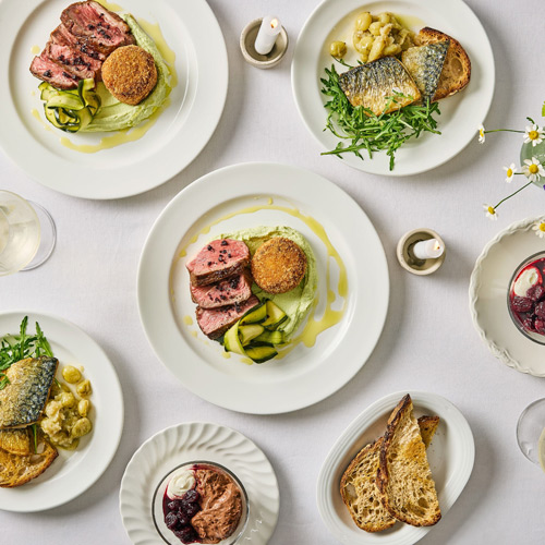 Spring dishes on a table