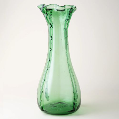 Tapered green glass vase with frill detailing