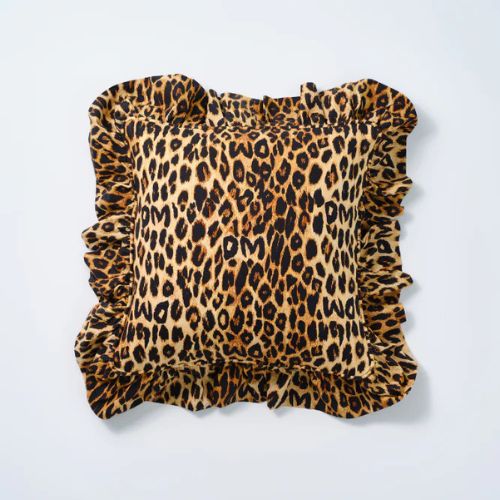 Leopard print cushion with ruffle detail