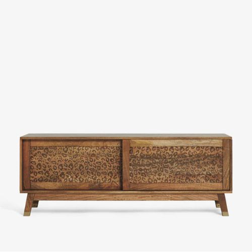 Wooden sideboard with leopard print panels