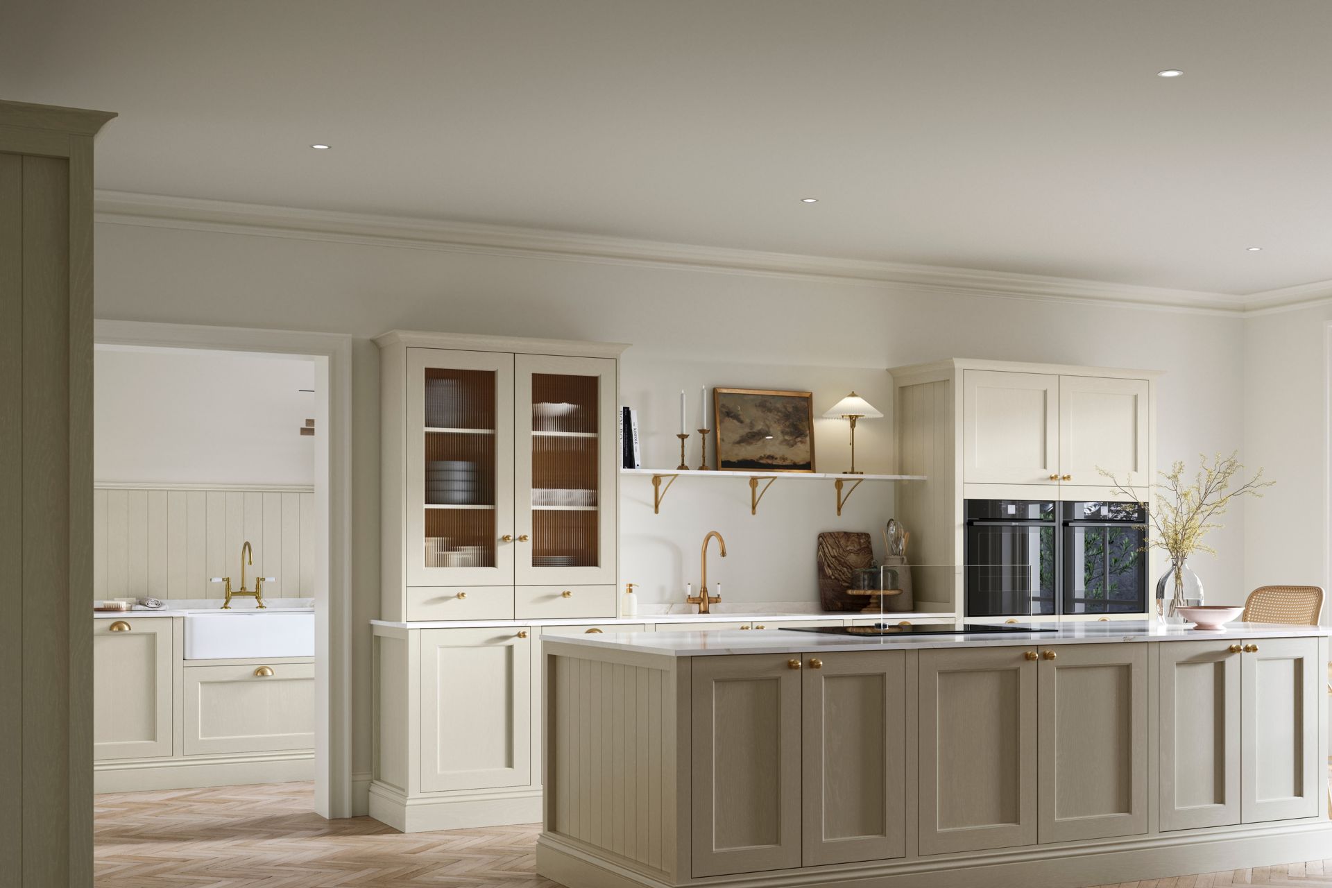 Cream Shaker kitchen white white marble worktops