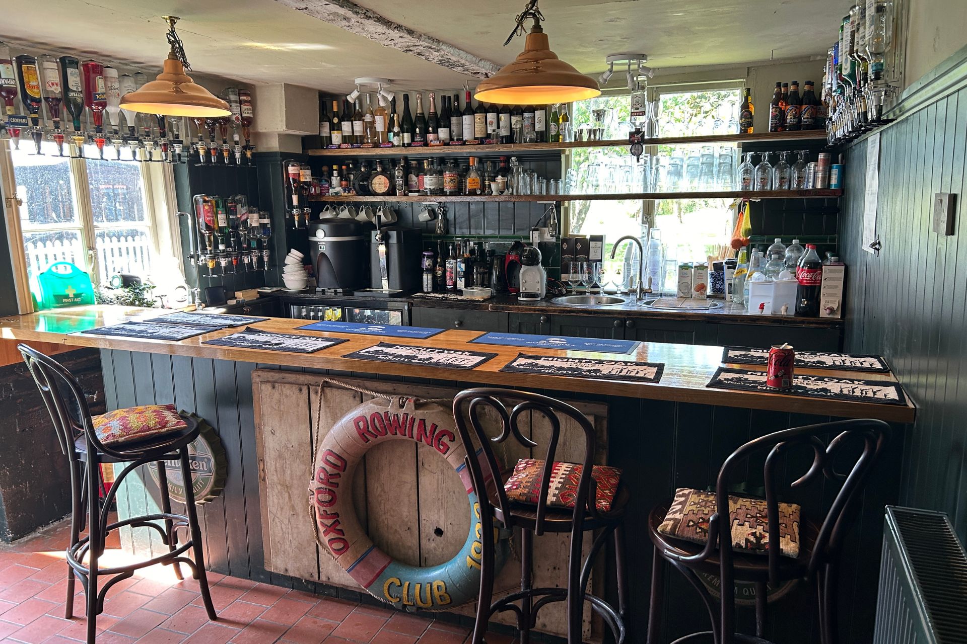 English pub with wooden bar and nautical theme