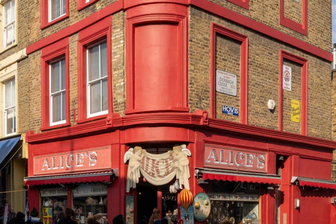 Antique shop with red facade