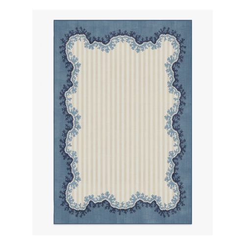 Rug with white striped centre and periwinkle blue edges