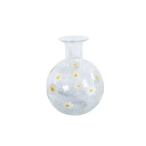 Clear bud vase with daisy pattern