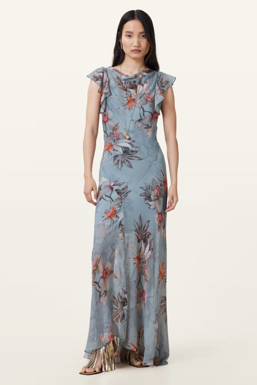 Woman in blue dress