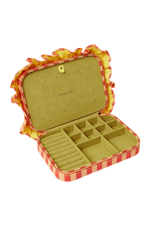 Red, orange and olive green jewellery case