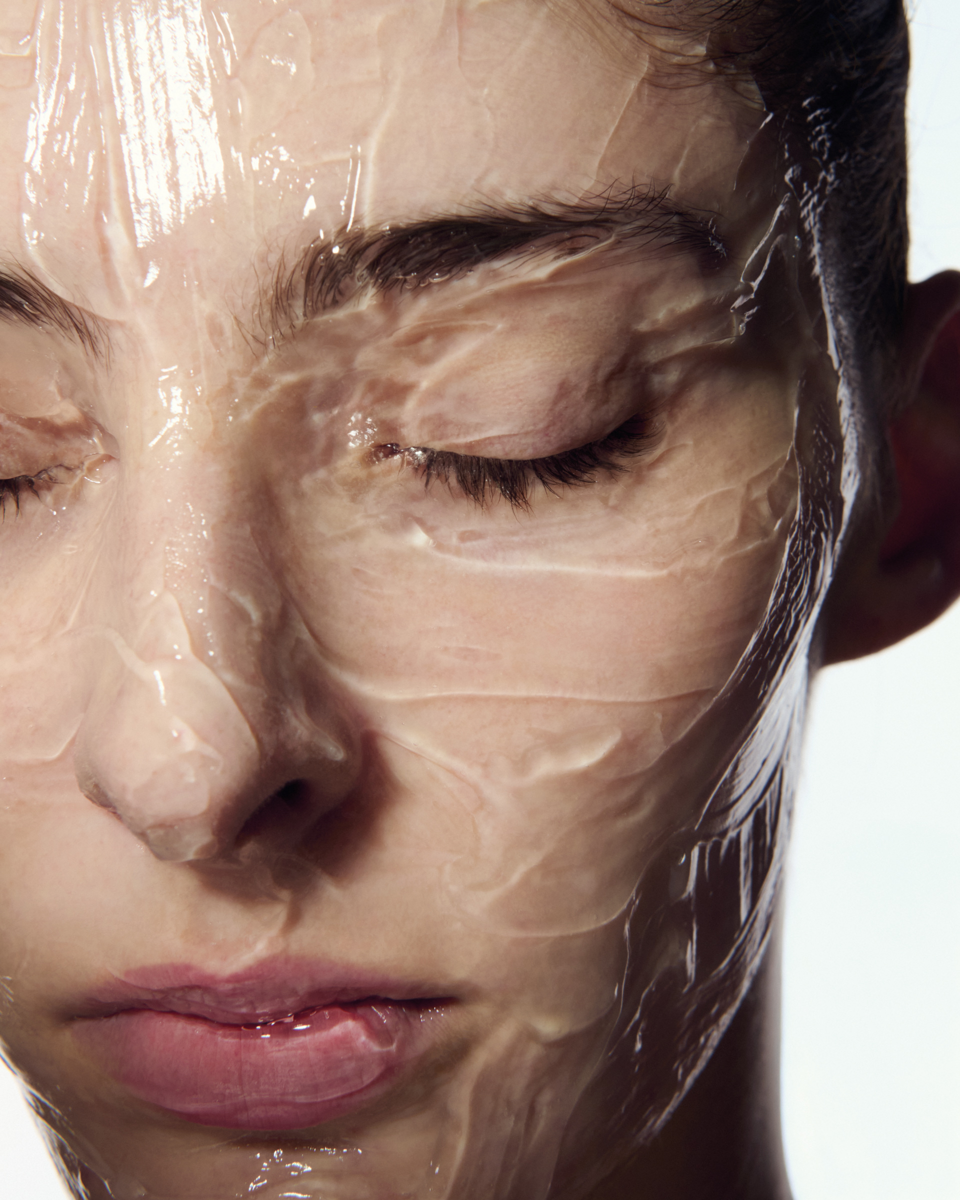 Woman with clear gel on face