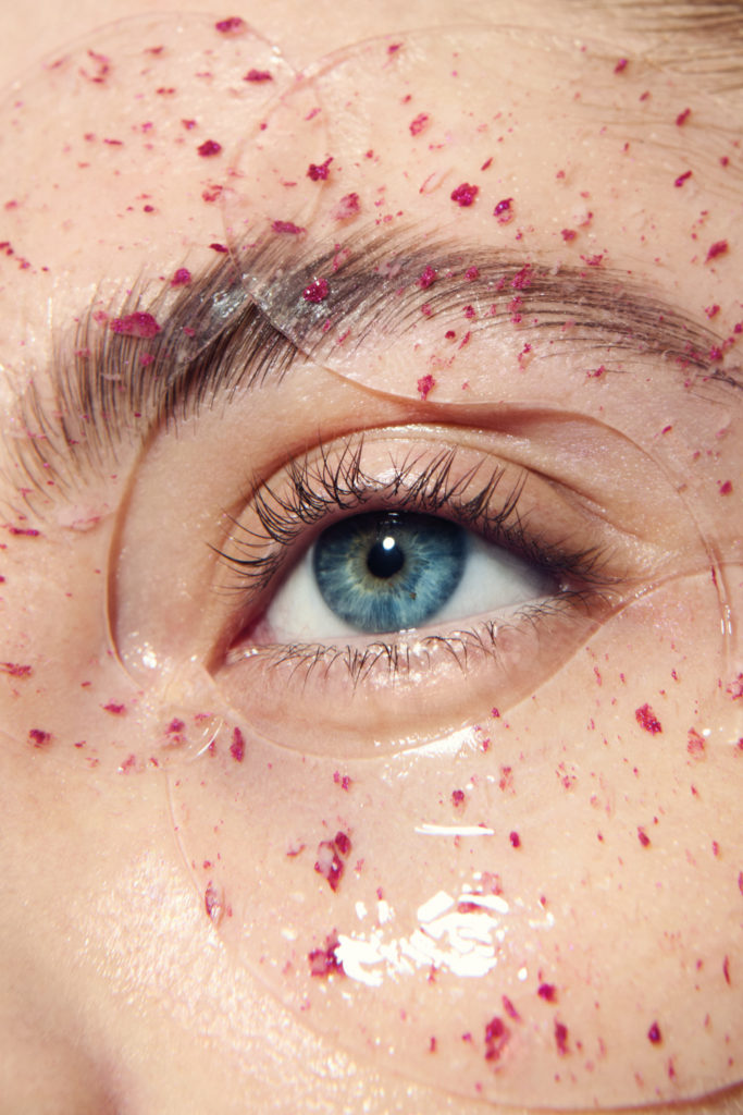 Close up of eye with gel on the face